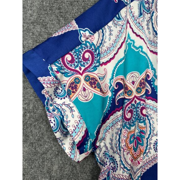 Chicos Boho Peasant Blouse Top Chicos 2/L/12 Paisley Chic Cap Sleeve Side Cinch - Picture 7 of 10